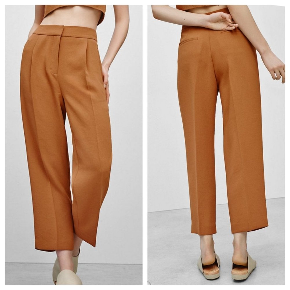 WILFRED Cauchy Pant Straight Leg Trouser Aritzia Effortless Carrot 00 Brown XXS